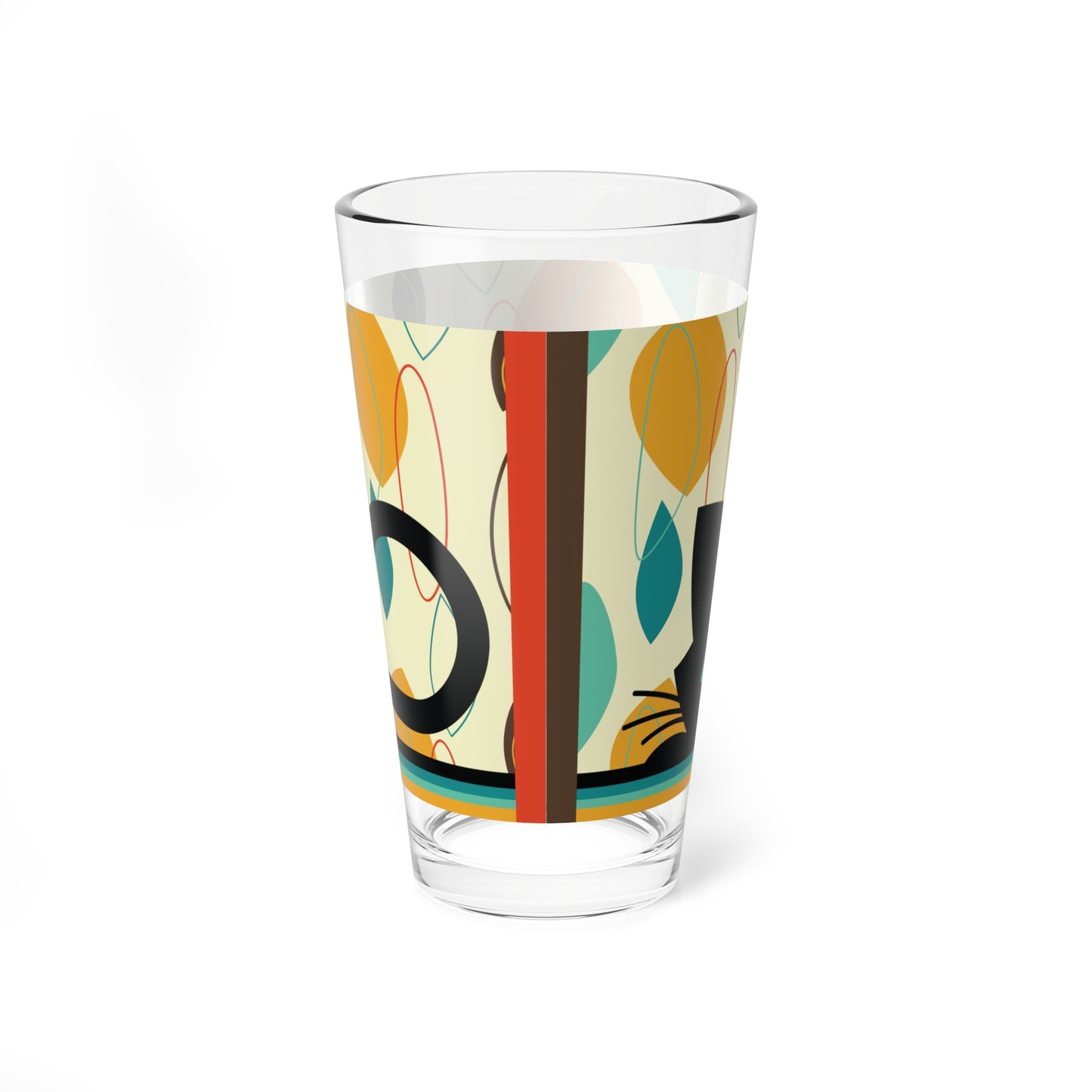 Retro 50s Atomic Black Cat Mid Century Modern Abstract Multicolor Pint Glass