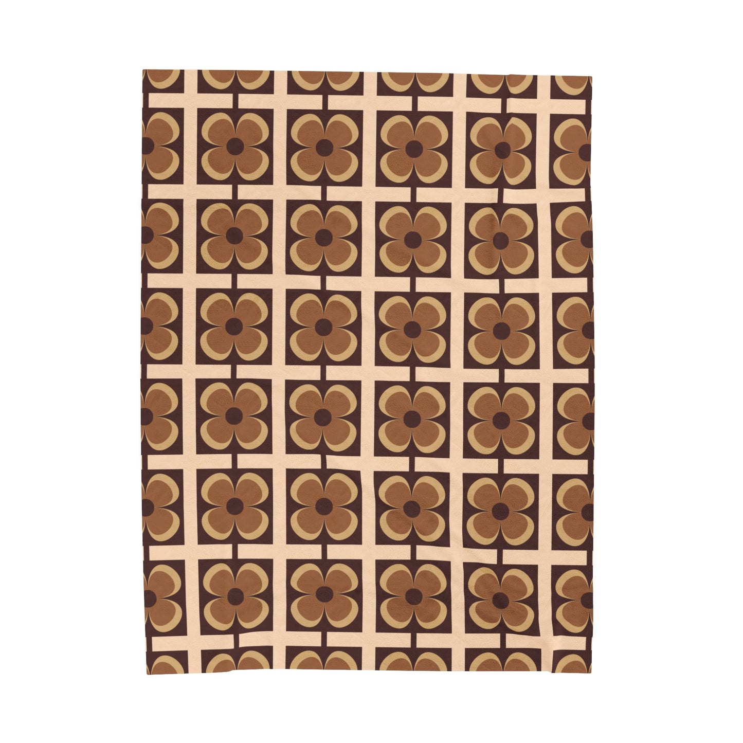 Retro 60s 70s Flowers Geometric Mid Century Modern Brown Velveteen Lightweight Blanket