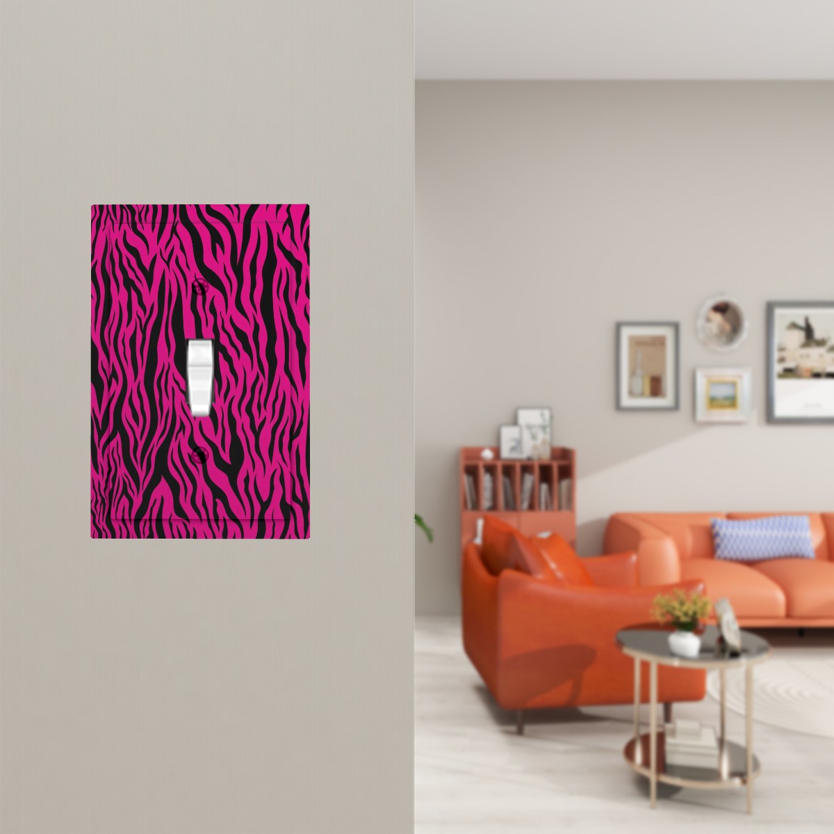 Pink & Black Tiger Stripe Animal Print MCM Single Toggle Light Switch Cover (1-Gang Wall Plate)