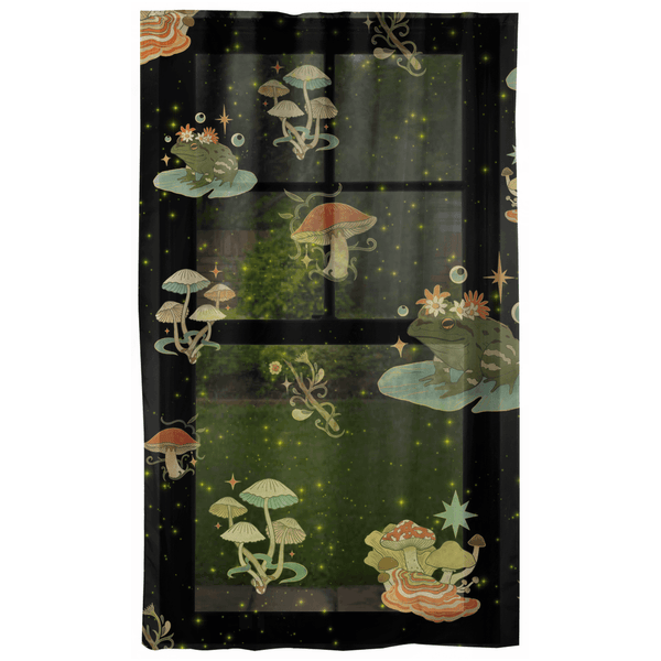 Boho Celestial Mushroom and Frog Multicolor Curtain Panels | lovevisionkarma.com
