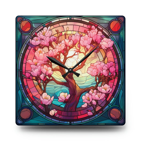 Cherry Blossom Tree, Sakura Stained Glass Inspired Multicolor Acrylic Wall Clock