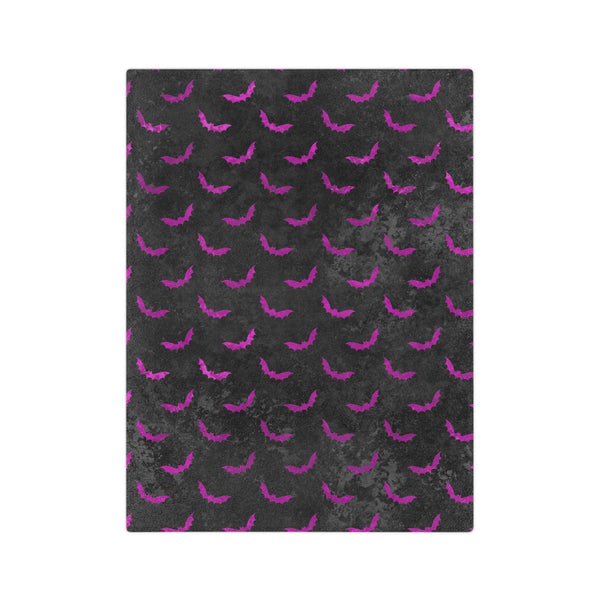 Purple Bats Creepy Halloween Distressed Black Velveteen Minky Blanket
