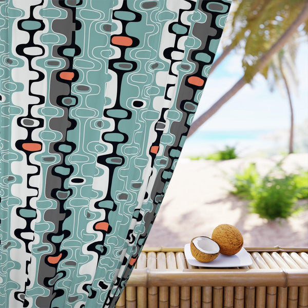 MCM Retro Mod Abstract Blue, Black & Gray Blackout Window Curtain | lovevisionkarma.com