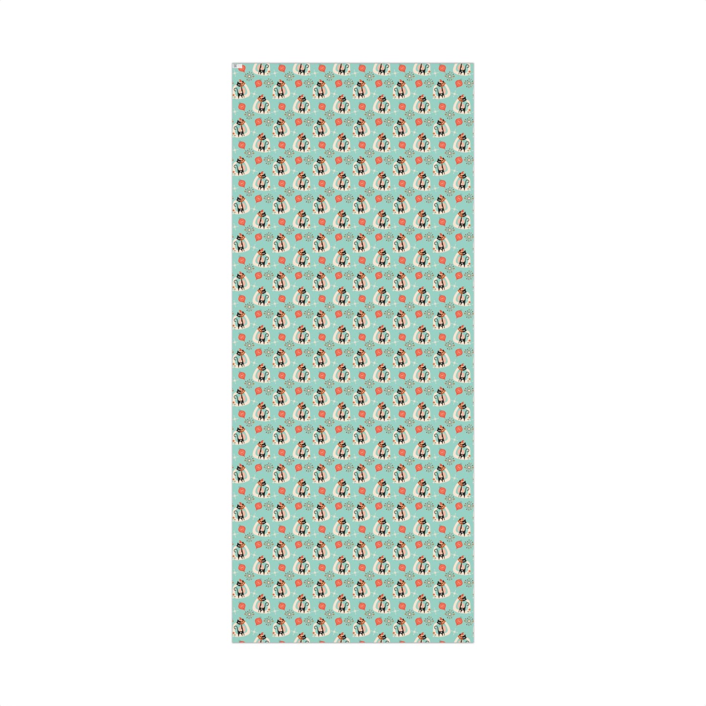Retro 50's Atomic Cat & Starbursts Kitschy Christmas Mid Century Modern Blue Eco-Friendly Wrapping Paper