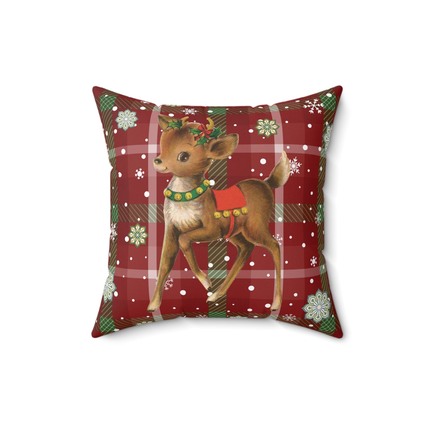 Retro 50's Christmas Vintage Reindeer MCM Red Throw Pillow