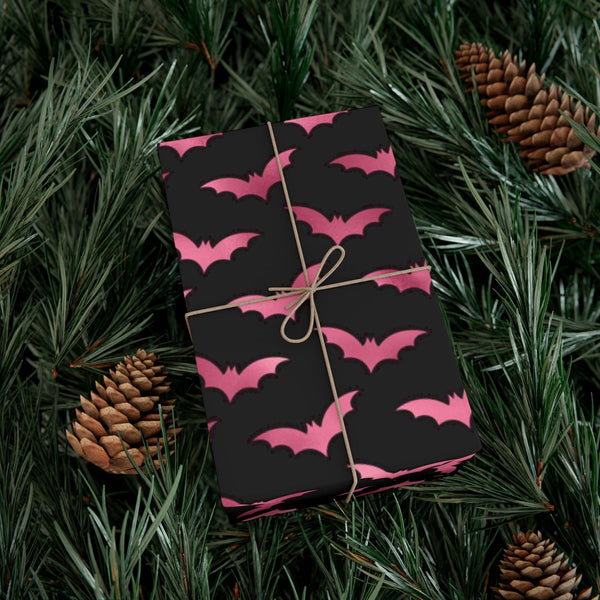 Pink Bats Halloween, Goth Christmas & Creepmas Glam Goth Black Eco-Friendly Gift Wrap Paper