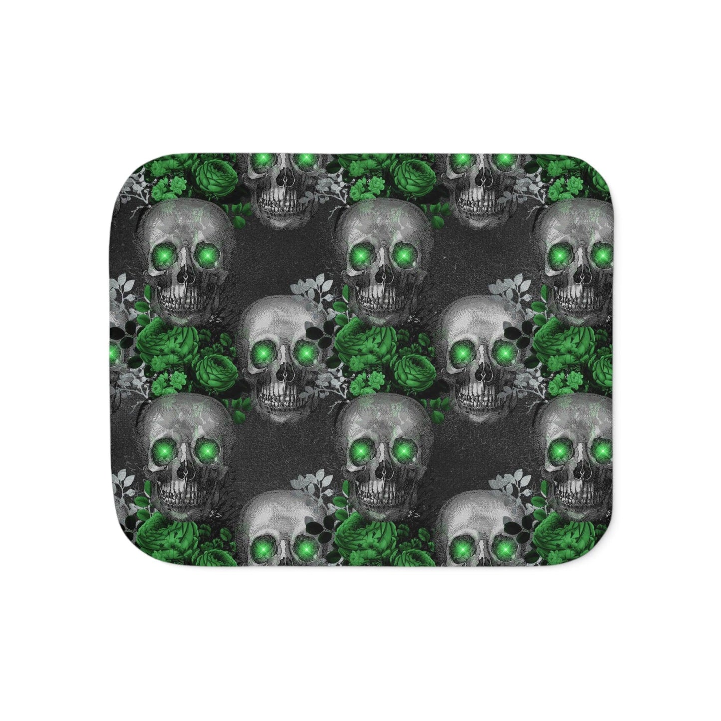 Gothic Floral Skulls with Green Eyes Glam Goth Sherpa Blanket | lovevisionkarma.com