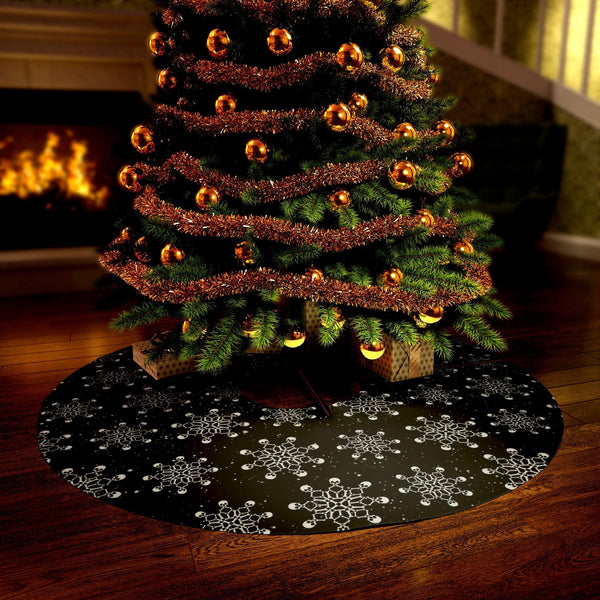 Goth Christmas, Skull Snowflake, Creepy Scary Holiday Black Tree Skirt