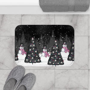 Creepy Snowmen Goth Christmas Tree Farm, Black Holiday Bath Mat