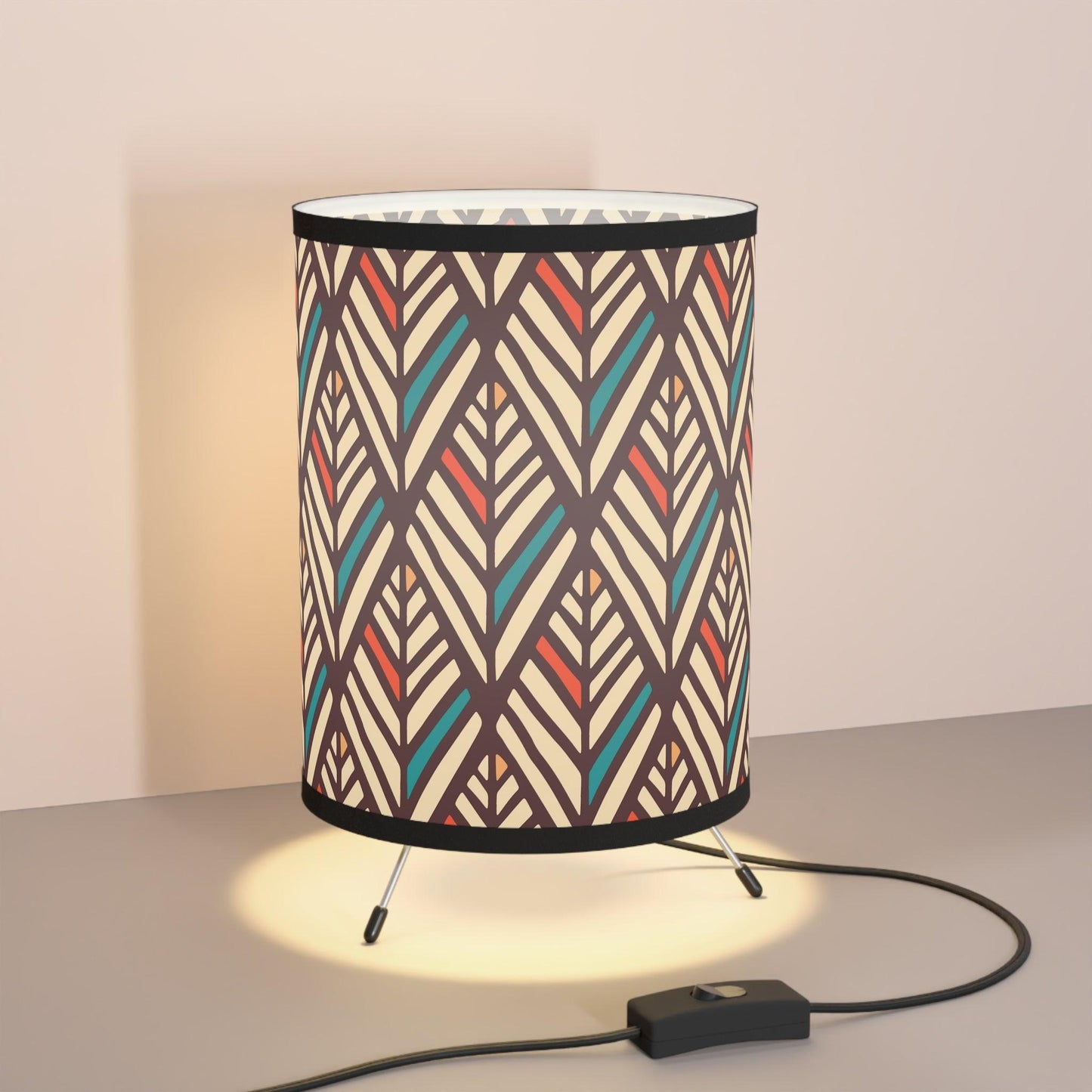 Retro Boho Feather MCM Multicolor Tabletop Tripod Lamp | lovevisionkarma.com