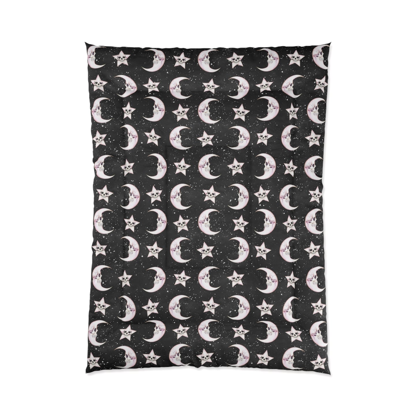 Celestial Macabre Moons and Skeletal Stars Kawaii Whimsigoth Glam Goth Black Comforter