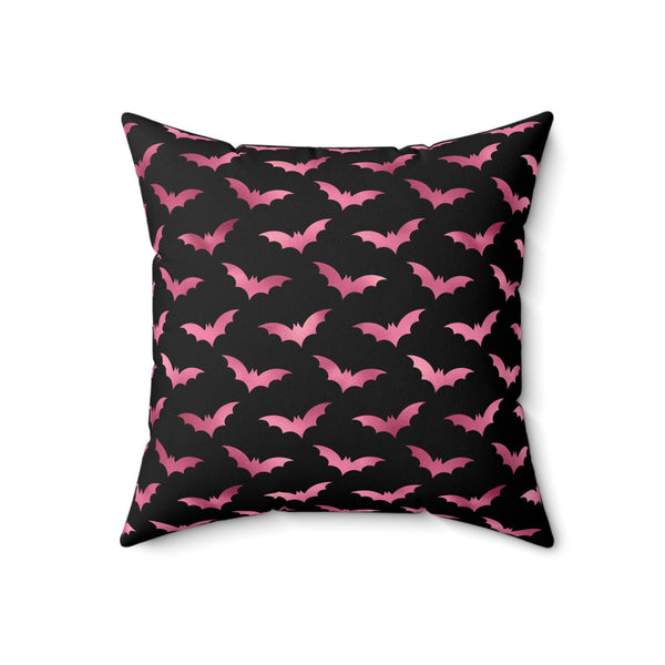 Pink Bats Halloween Glam Goth Black Pillow