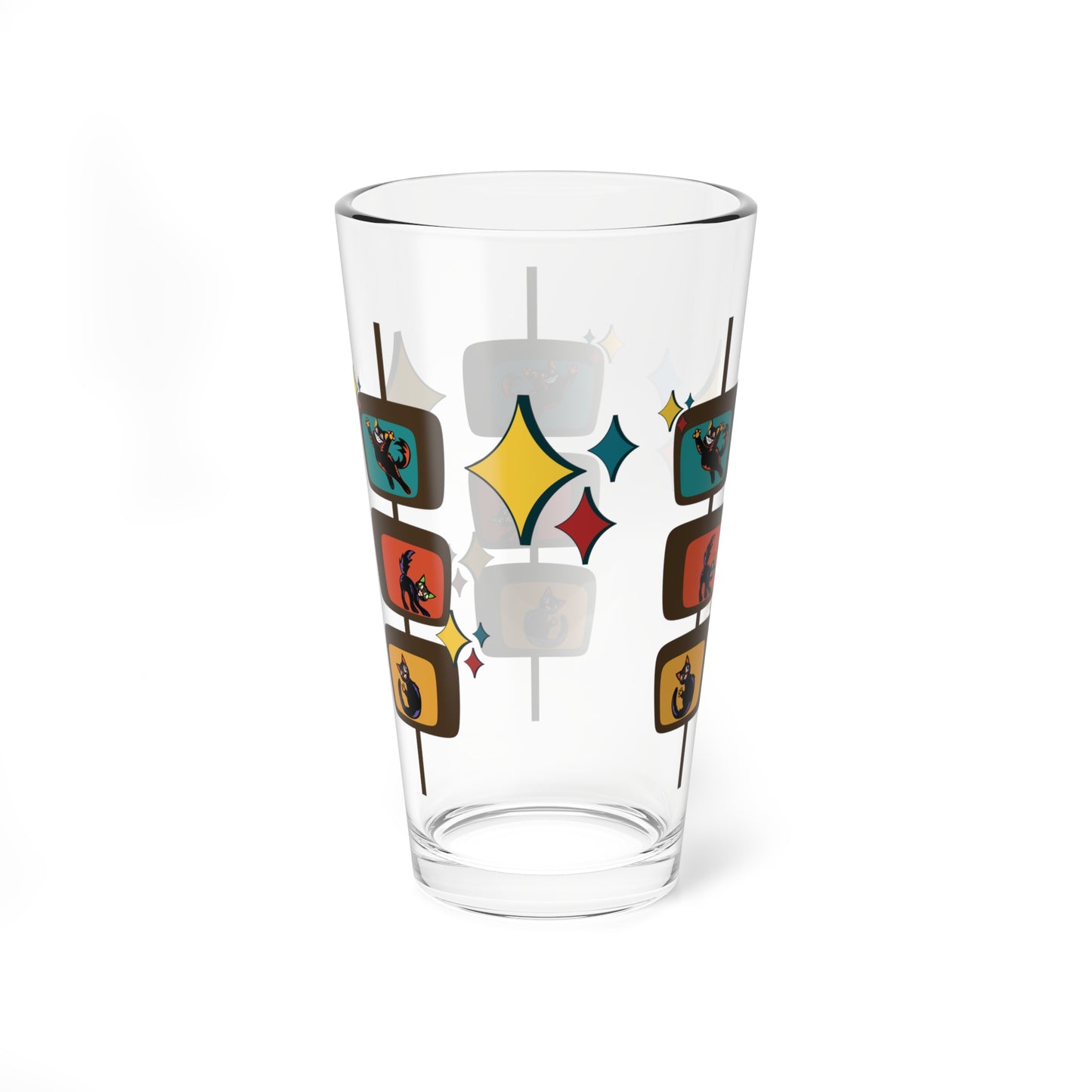 Retro 50s 60s Kitschy Atomic Cats Mid Century Modern Multicolor Pint Glass