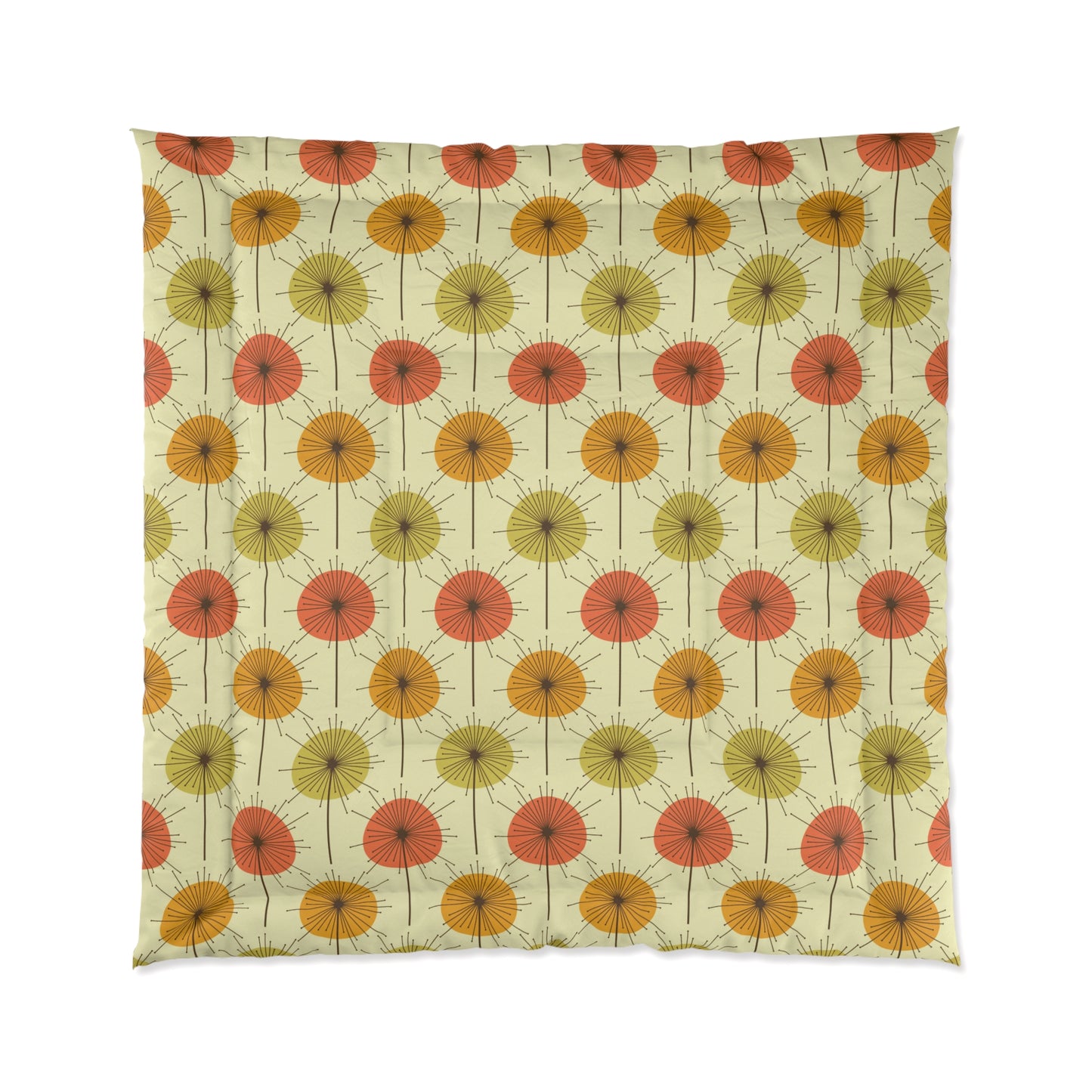 Retro 60s 70s Mid Century Mod Dandelion Yellow, Orange & Green Comforter