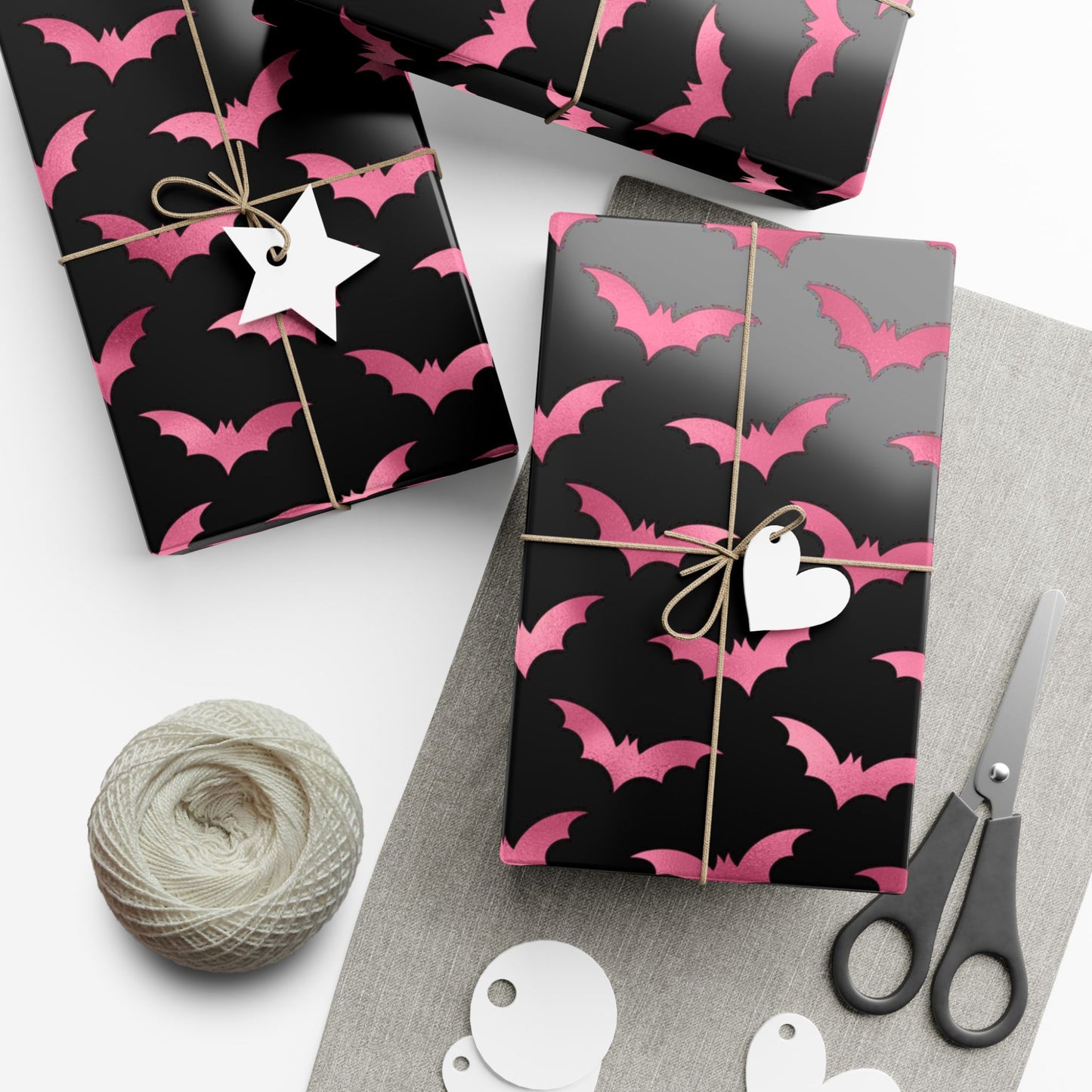 Pink Bats Halloween, Goth Christmas & Creepmas Glam Goth Black Eco-Friendly Gift Wrap Paper