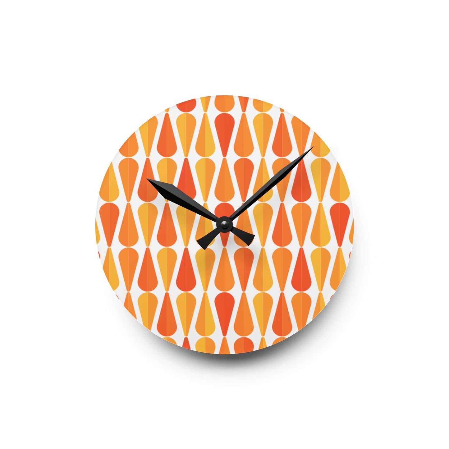 Retro 60s 70s Mid Century Modern Geometric Orange and Yellow Acrylic Wall Clock