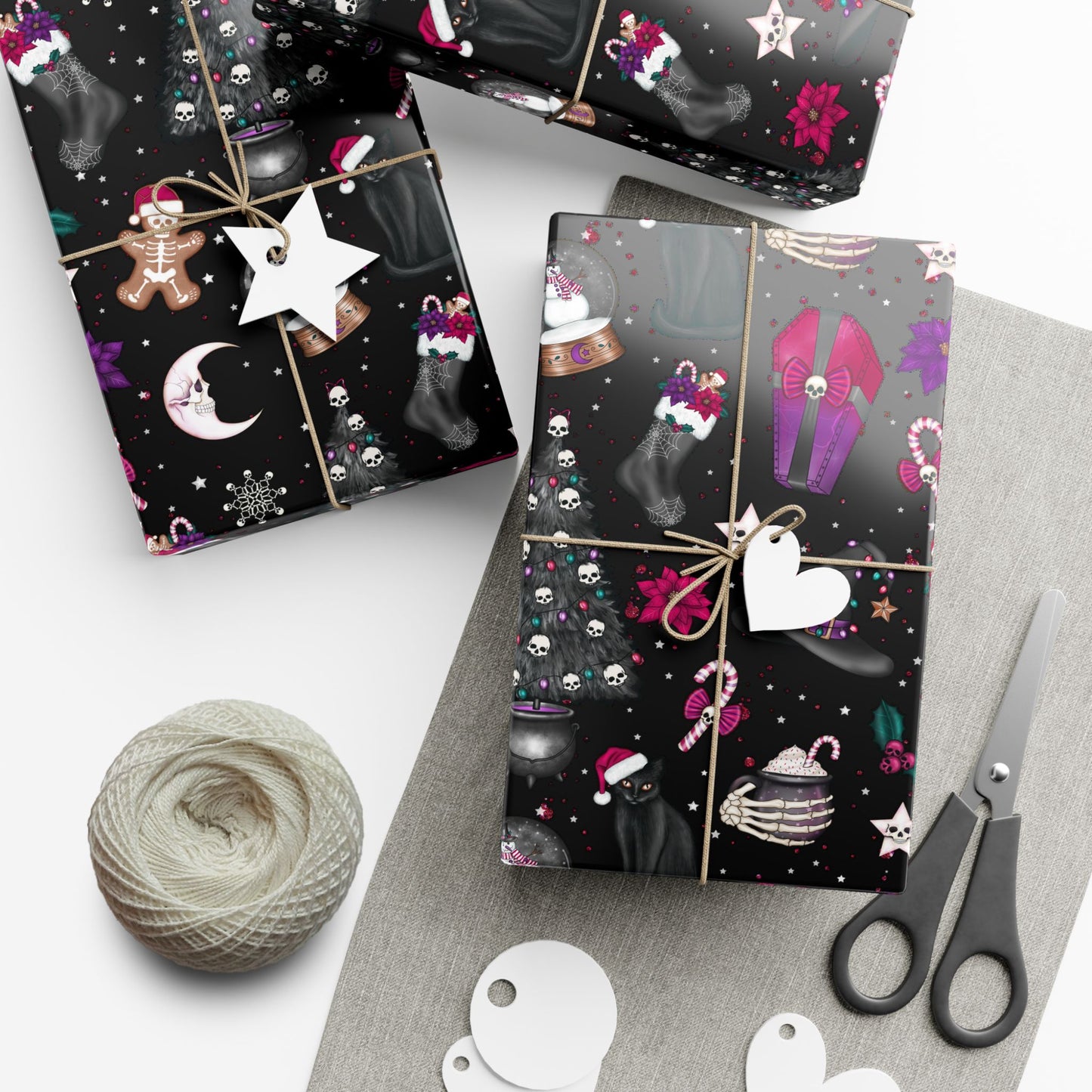 Kitschy Goth Christmas, Creepmas Whimsigoth Black Eco-friendly Gift Wrap