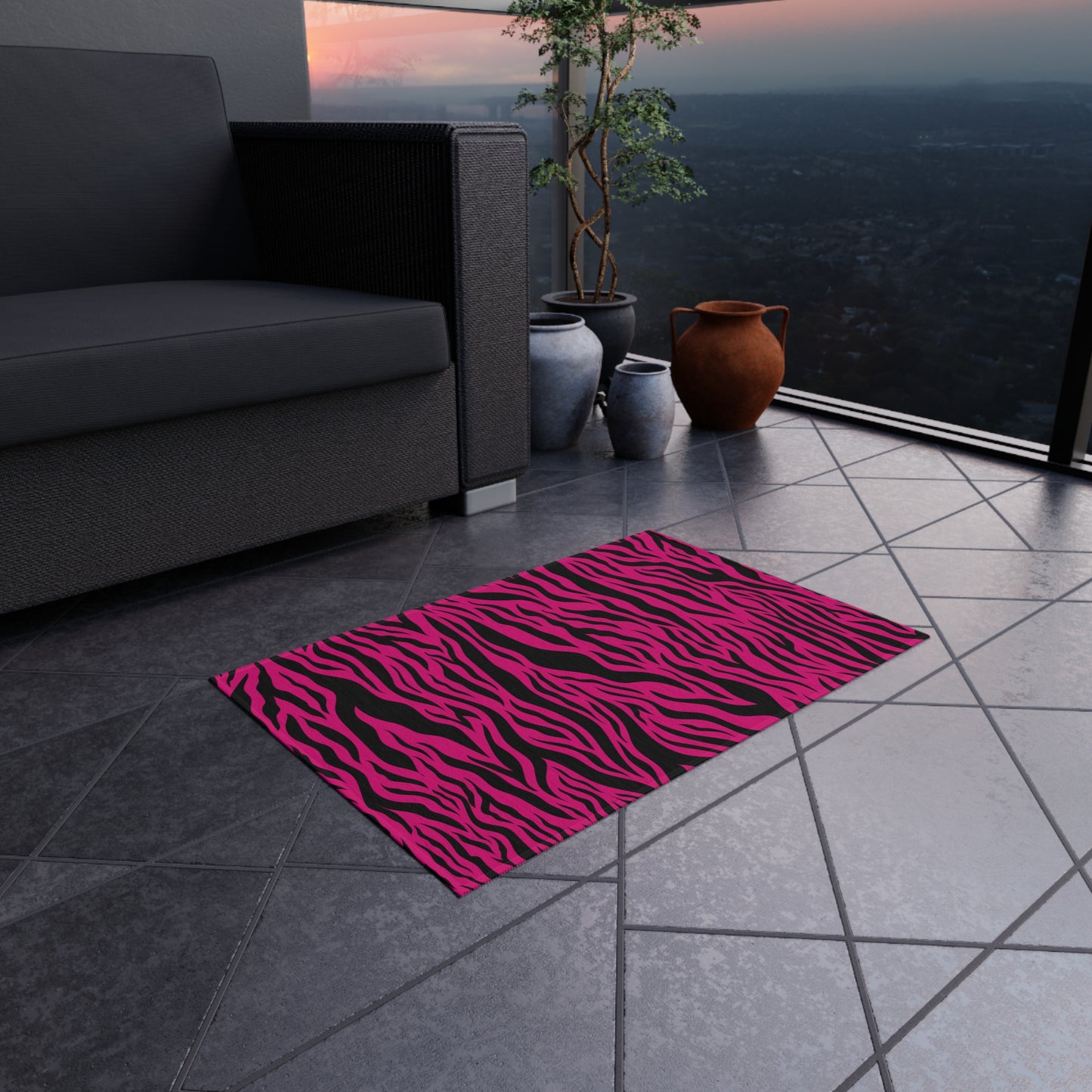 Pink Tiger Stripe Animal Print Indoor/Outdoor Accent Rug