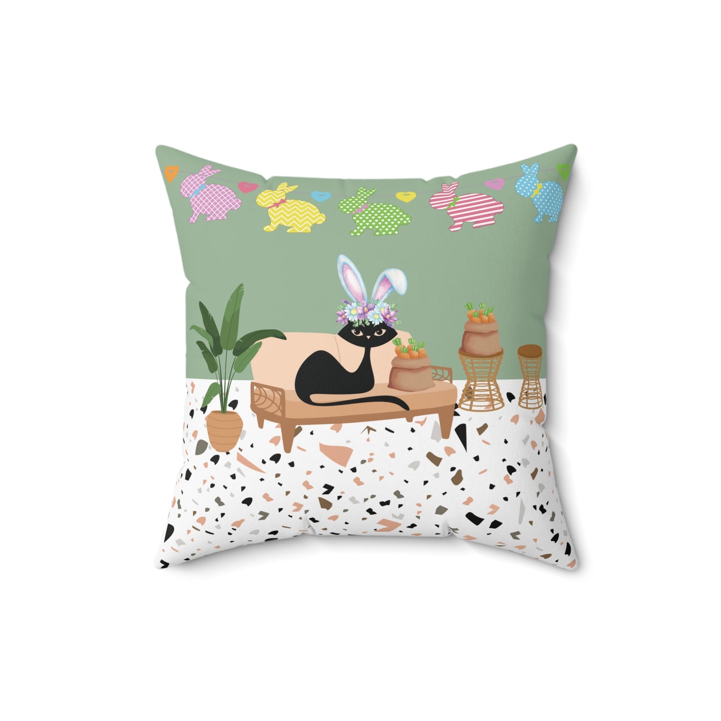 Retro Easter Atomic Cat Mid Century Mod Colorful Throw Pillow