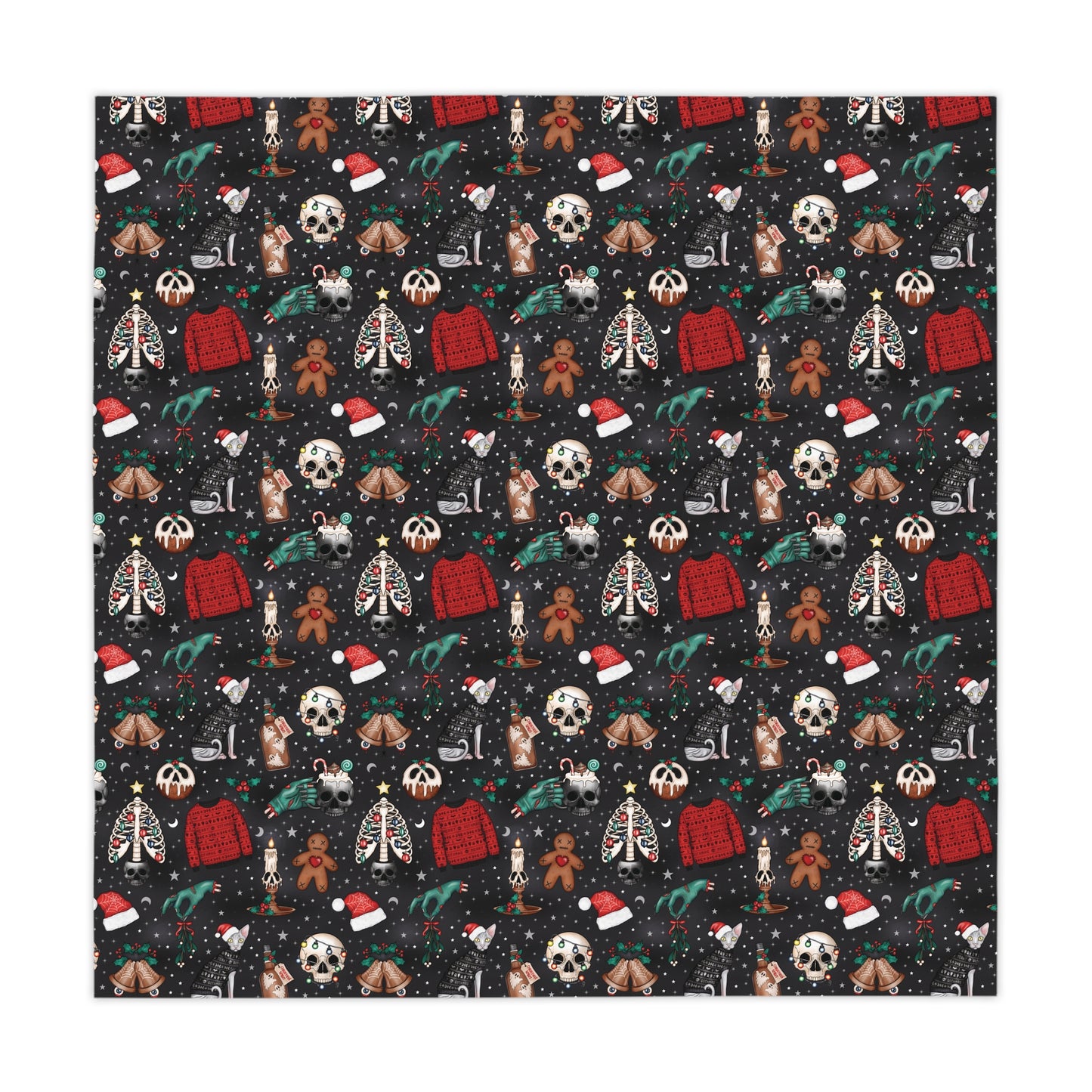 Kitschy Kawaii Goth Christmas, Creepy Cute Whimsigoth Creepmas Black Tablecloth