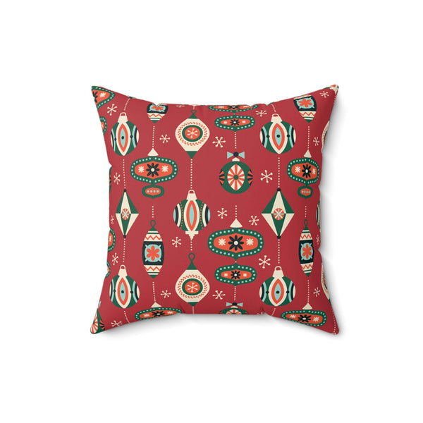 Retro 50's Mid Century Mod Baubles & Ornaments Red Christmas Throw Pillow | lovevisionkarma.com