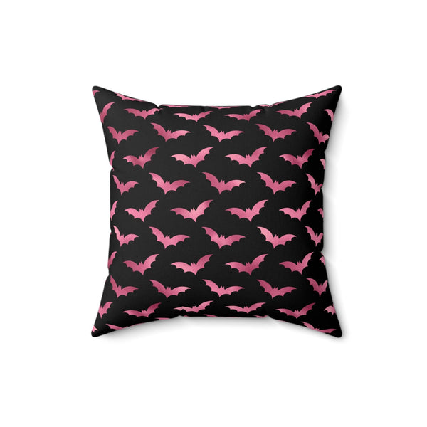 Pink Bats Halloween Glam Goth Black Pillow