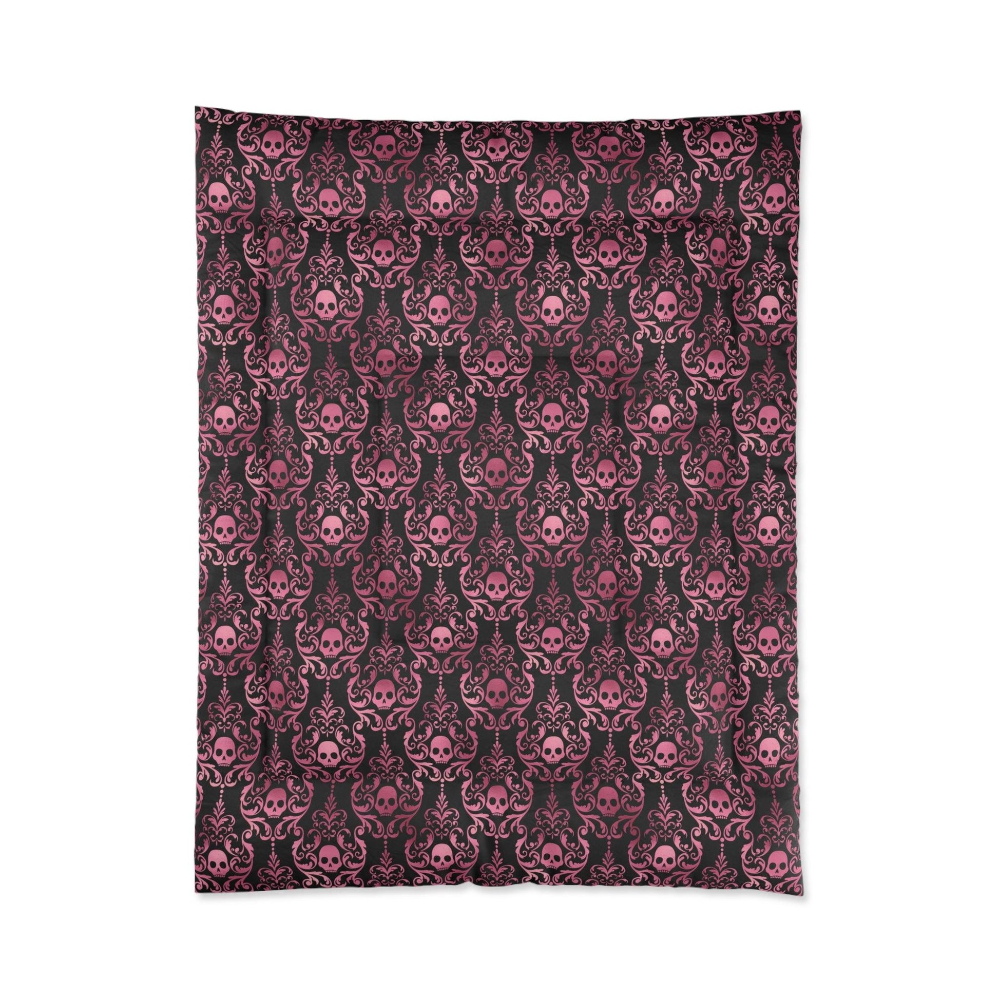 Goth Pink Skull Damask Halloween Glam Goth Black Comforter | lovevisionkarma.com