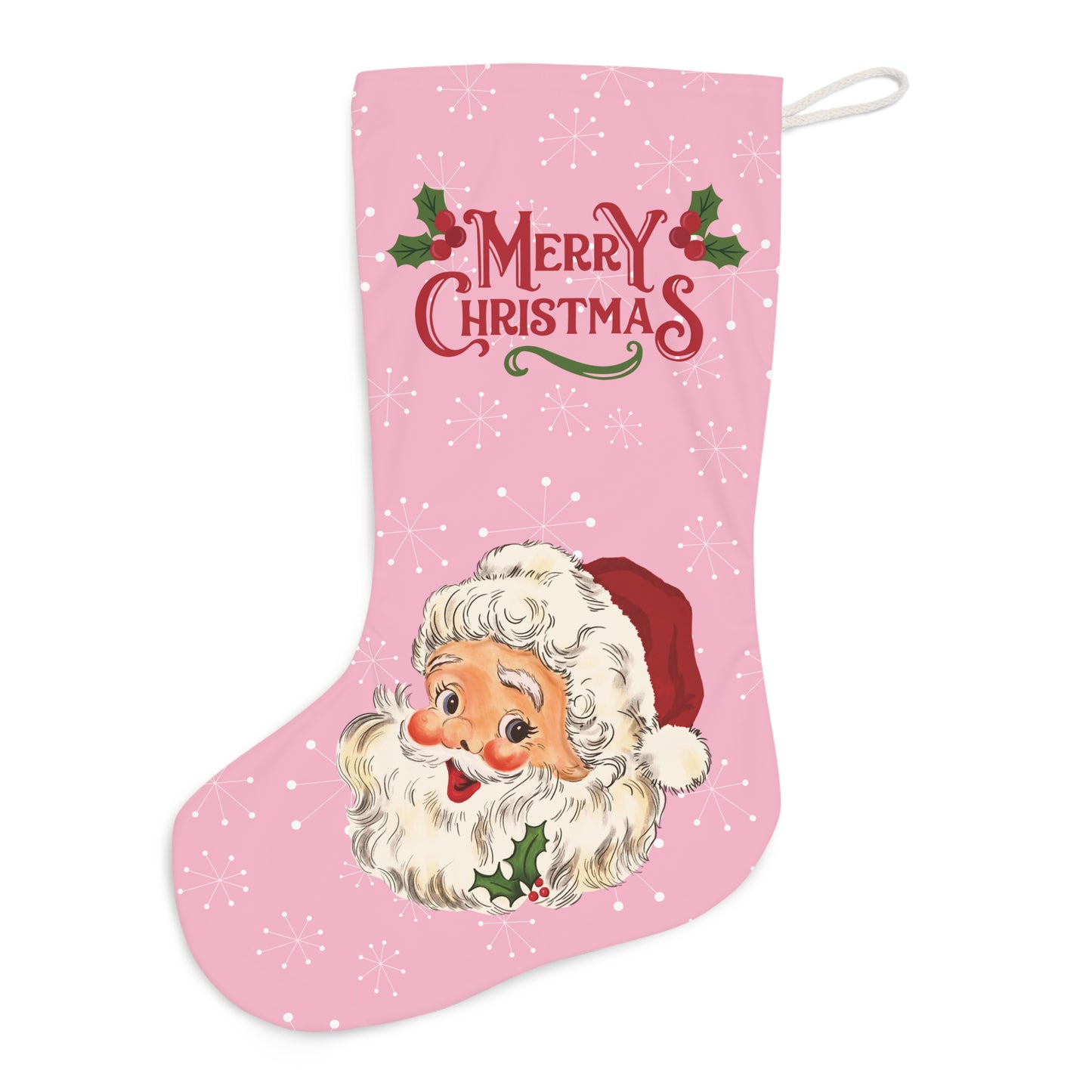 Retro Santa 50s Atomic Burst, Vintage Style Mid Century Mod Pink Christmas Stocking