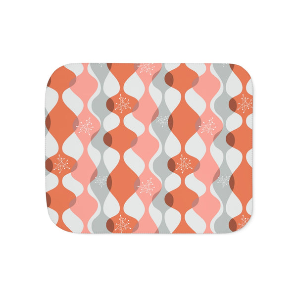 Retro 60s Mid Century Mod Groovy Abstract Wavy Pink Sherpa Blanket