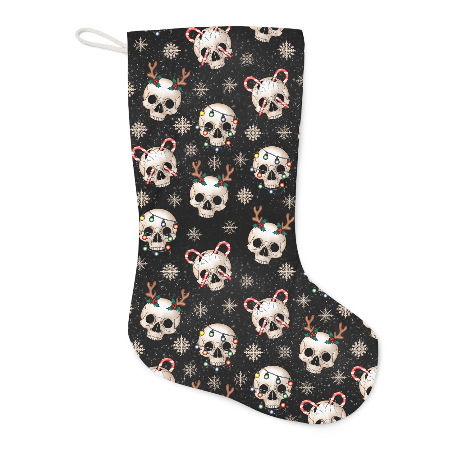 Goth Christmas Skulls, Kitschy Festive Creepmas Black Holiday Stocking