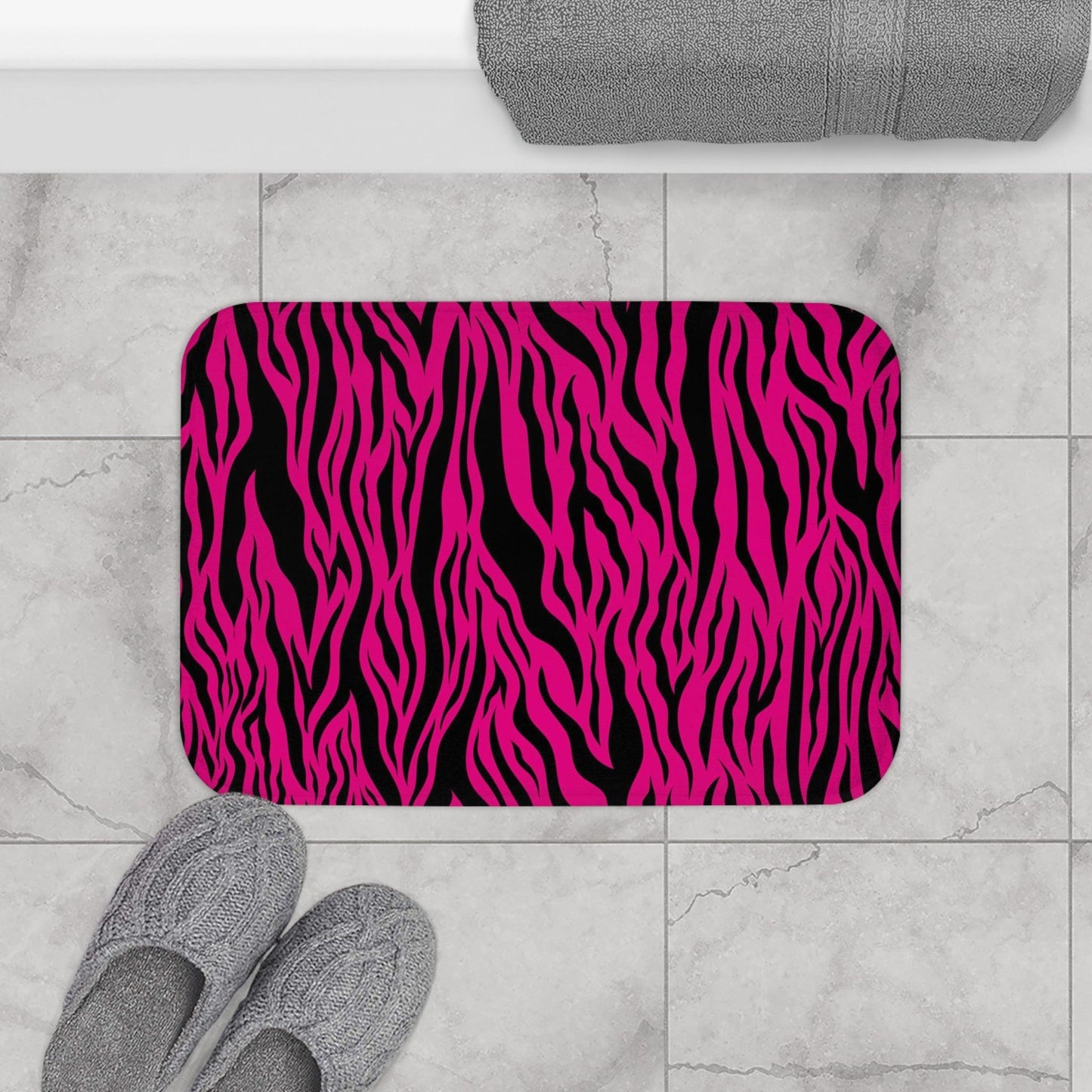 Pink Tiger Stripe Animal Print Bath Mat | lovevisionkarma.com