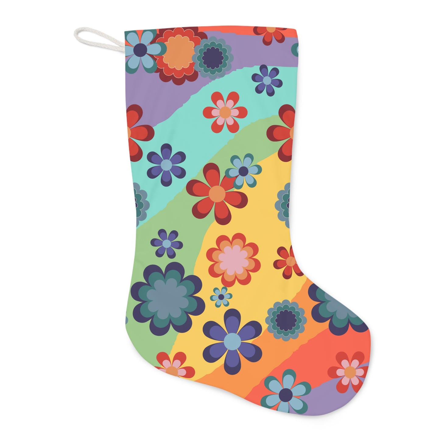 Groovy Floral Retro MCM Rainbow Hippie Christmas Stocking