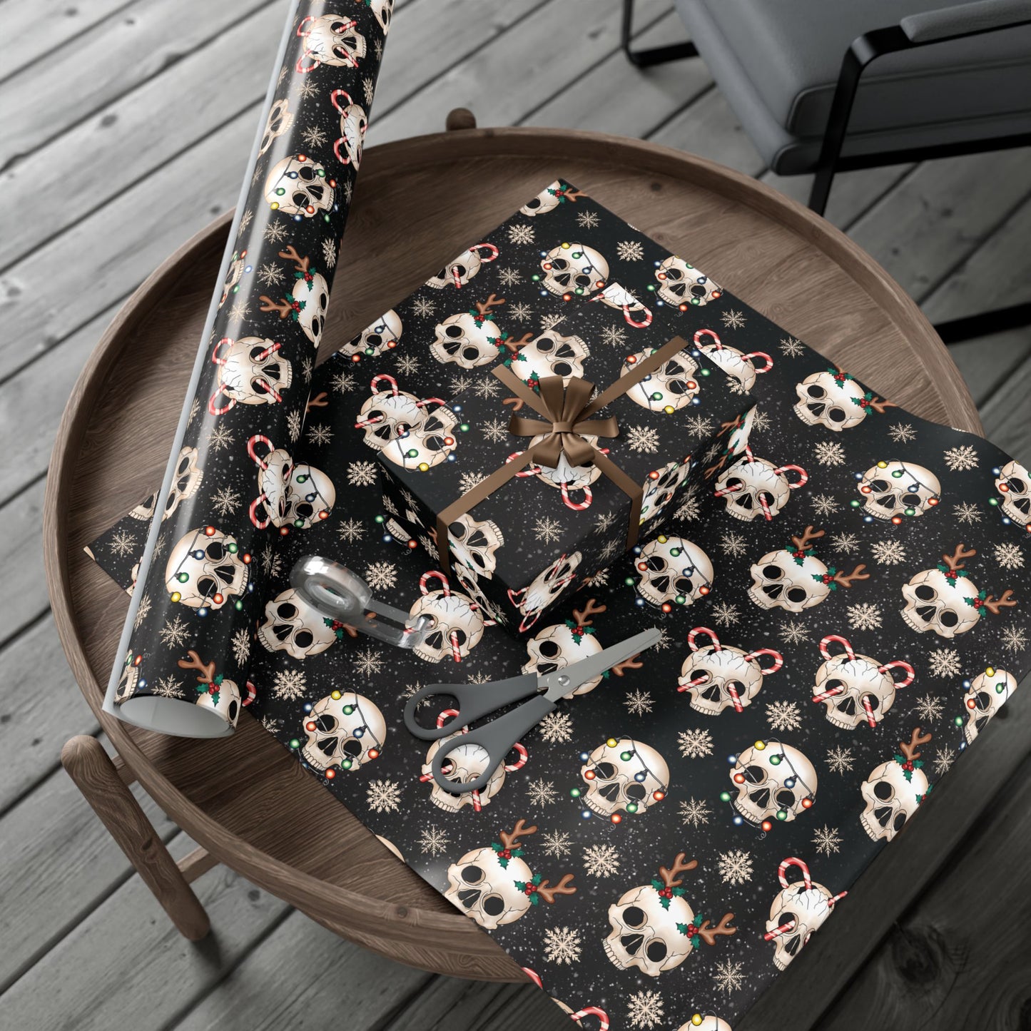 Goth Christmas Skulls, Gothmas & Creepmas Black Eco-Friendly Holiday Gift Wrap