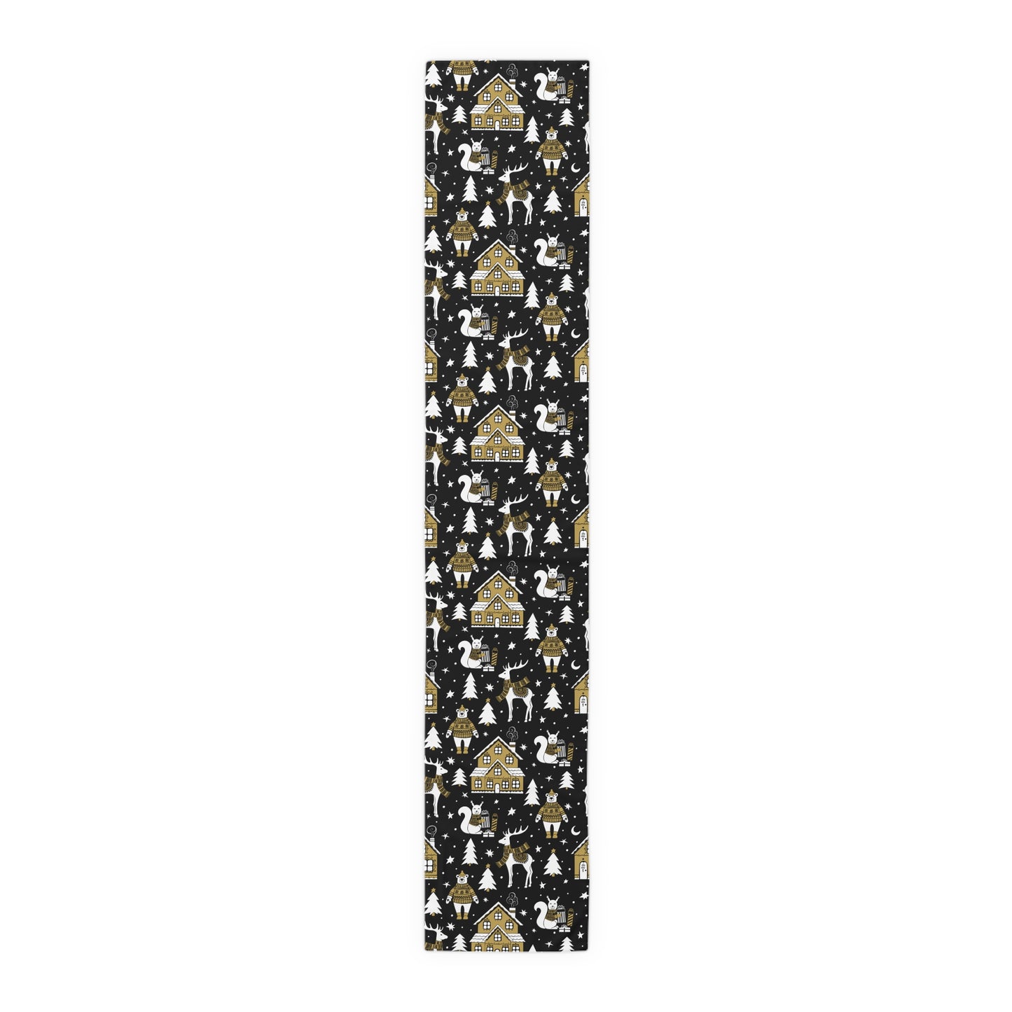 Nordic Christmas Scene MCM Scandi Black, White and Beige Holiday Table Runner