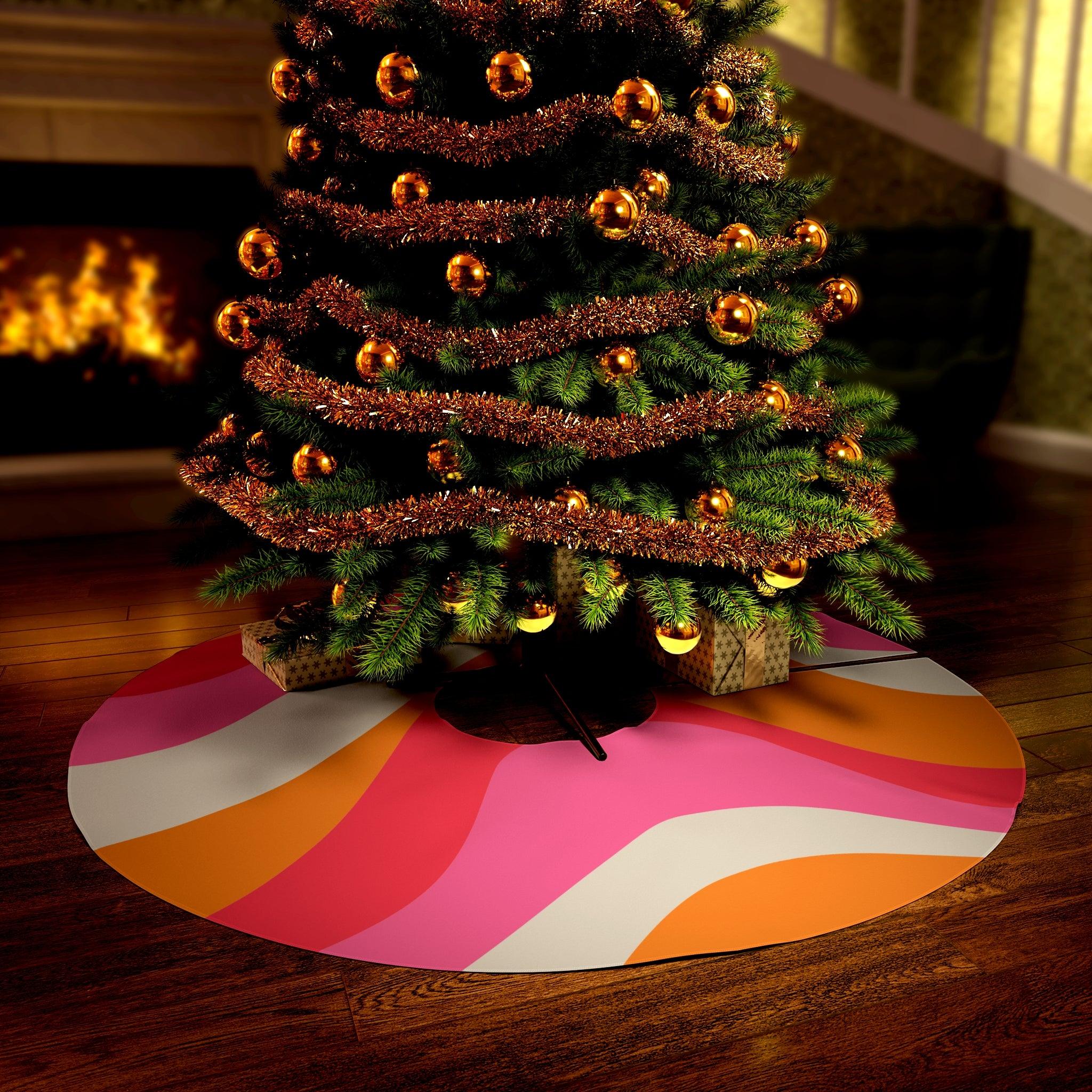Groovy 60s Retro Mid Century Mod Pink and Orange Swirl Christmas Tree Skirt | lovevisionkarma.com