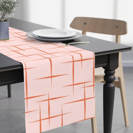 Mid Century Modern Table Runner, Abstract Lines Pink Retro Table Linens | lovevisionkarma.com