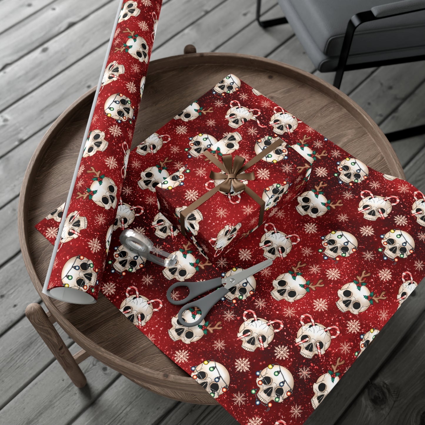 Goth Christmas Skulls Festive Red Creepmas Eco-Friendly Gift Wrap