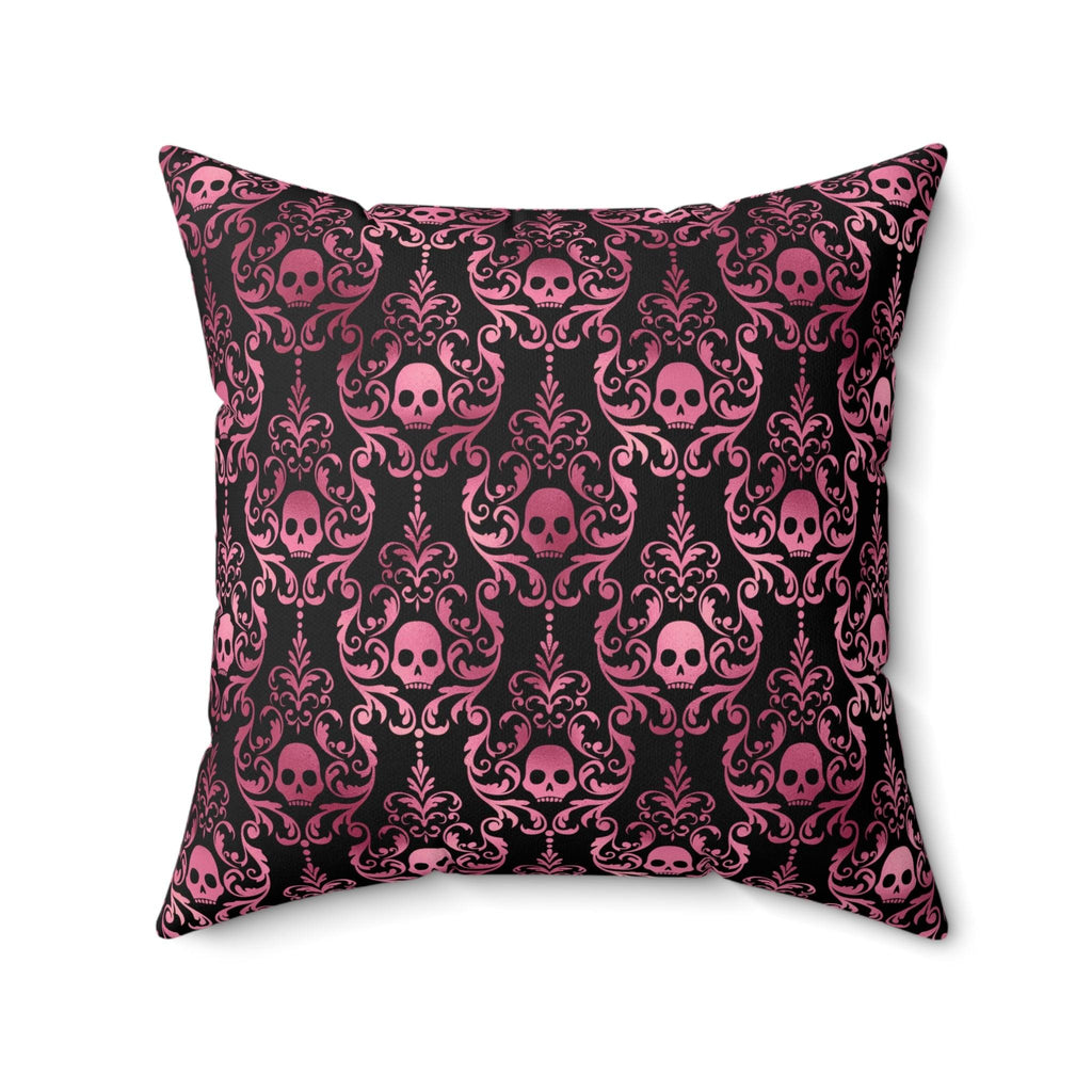 Goth Pink Skull Damask Halloween Glam Goth Black Throw Pillow