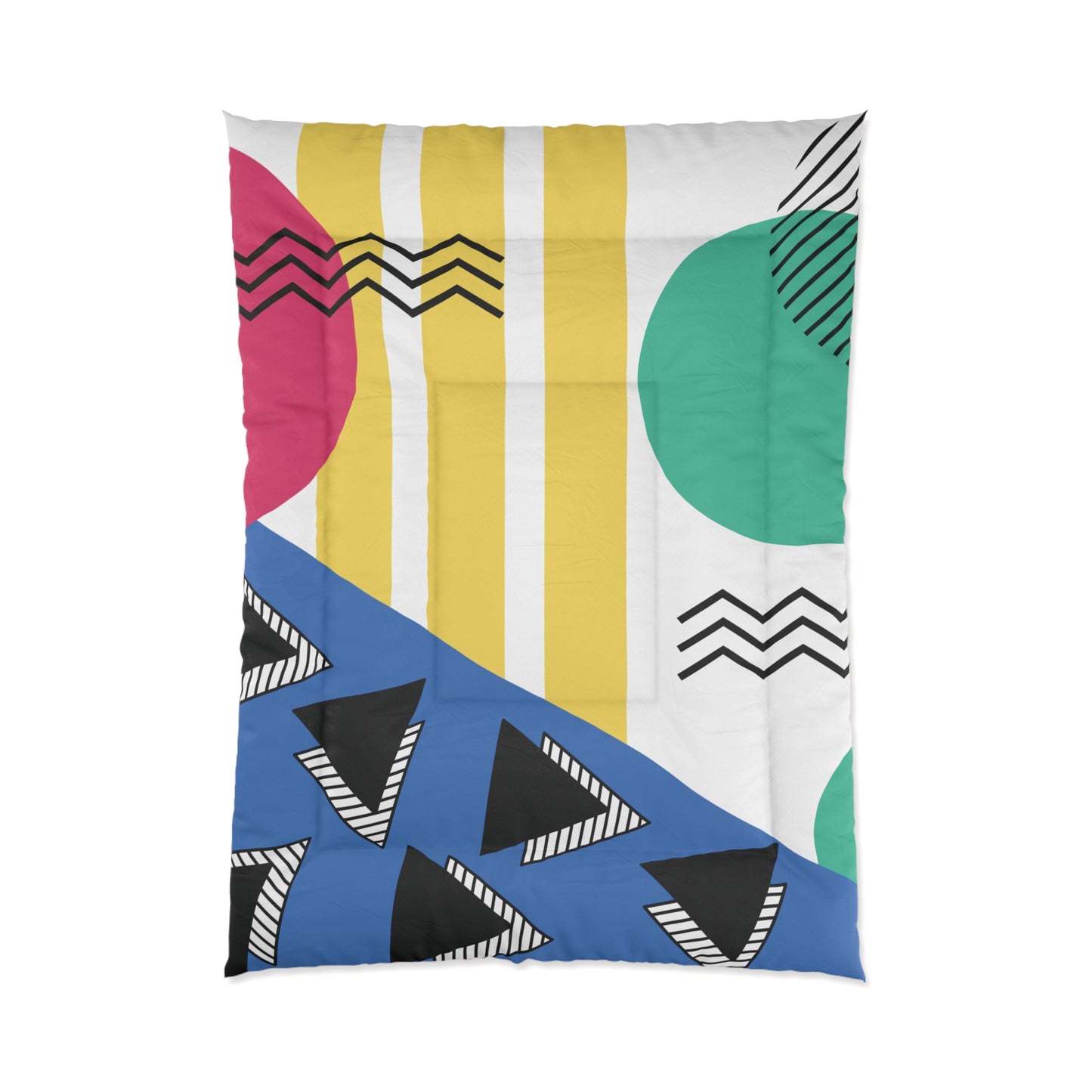 Retro 80's 90's Memphis Inspired Geometric, Throwback Aesthetic Multicolor Comforter