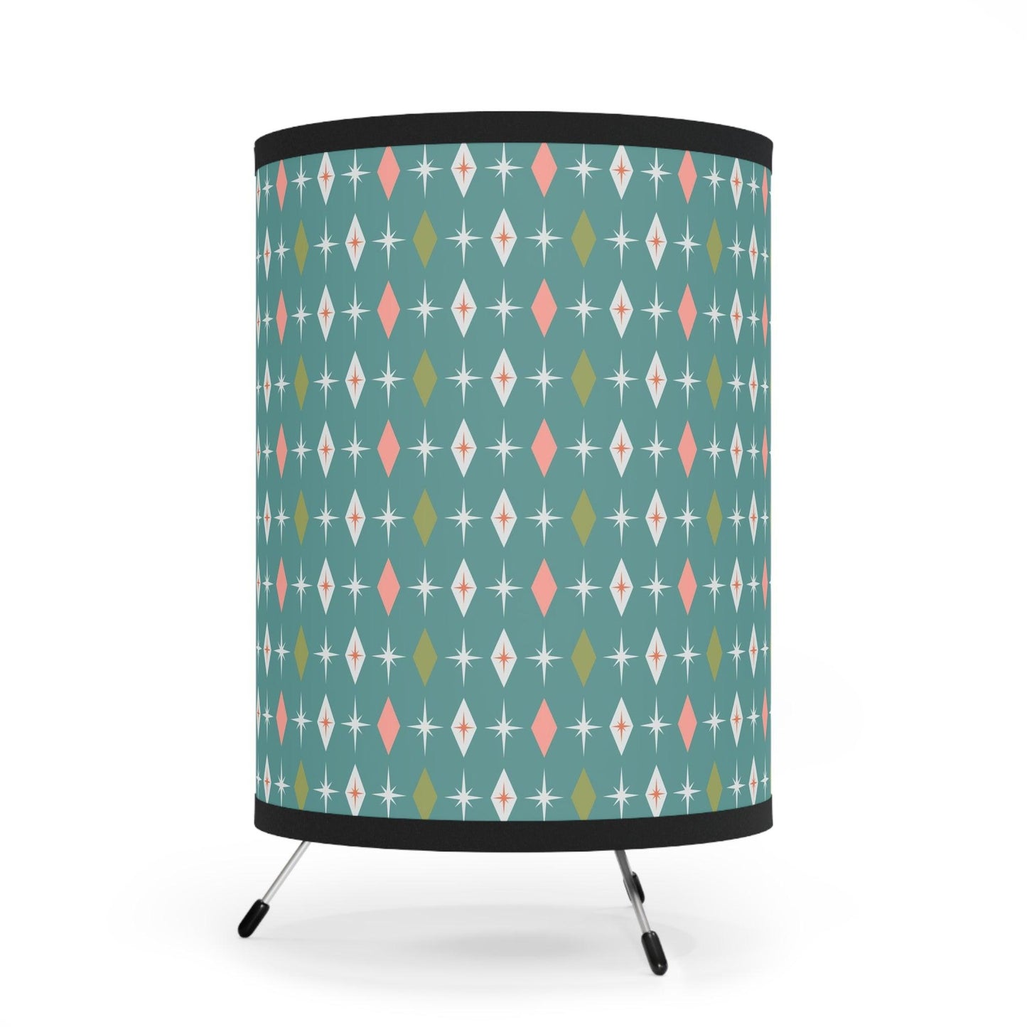 Retro 50s Atomic Burst and Diamonds Teal and Pink Tabletop Tripod Lamp | lovevisionkarma.com