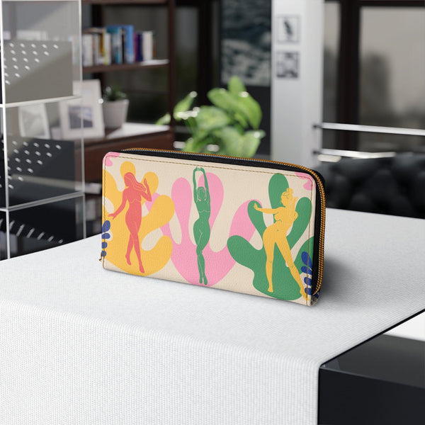 Retro Dancing Women Silhouette & Abstract Florals Matisse Inspired Multicolor Zipper Wallet | lovevisionkarma.com