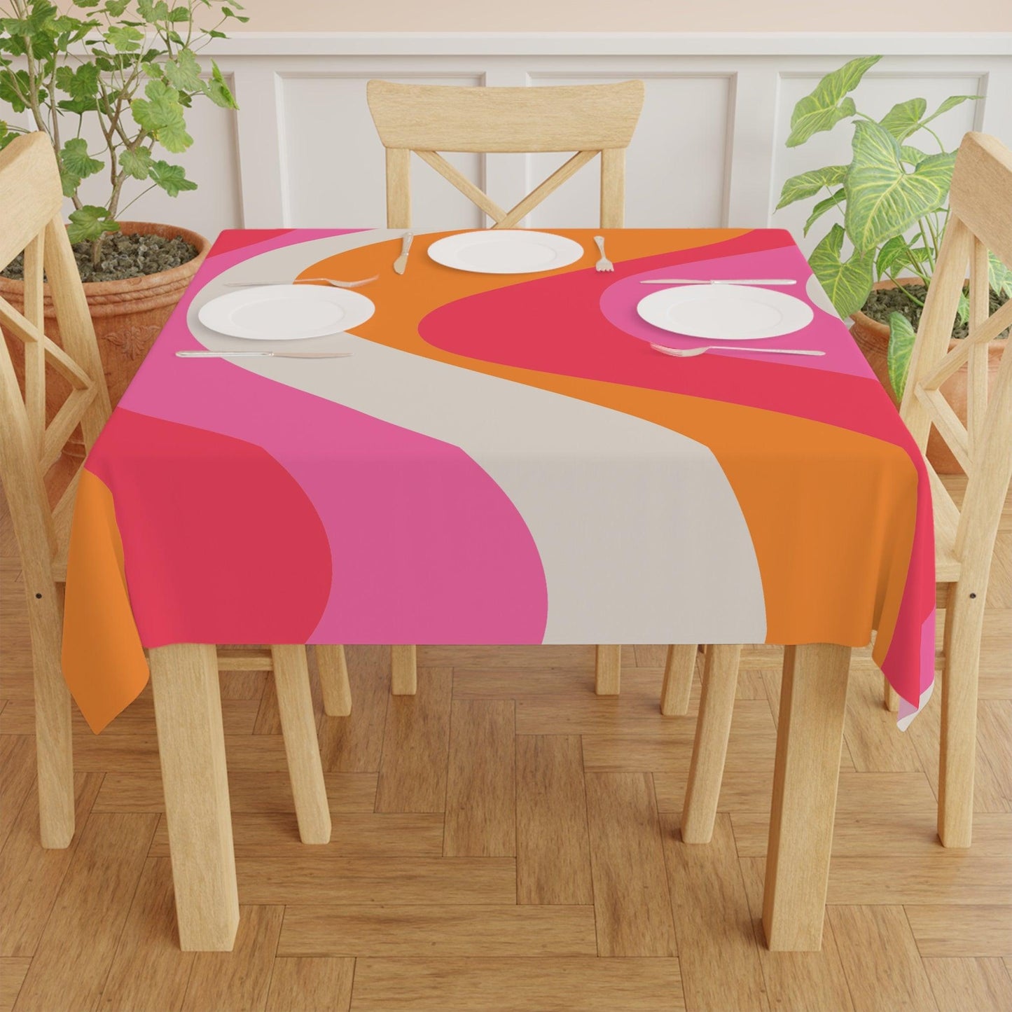 Retro 60s Groovy Hippie Swirl MCM Pink & Orange Tablecloth | lovevisionkarma.com