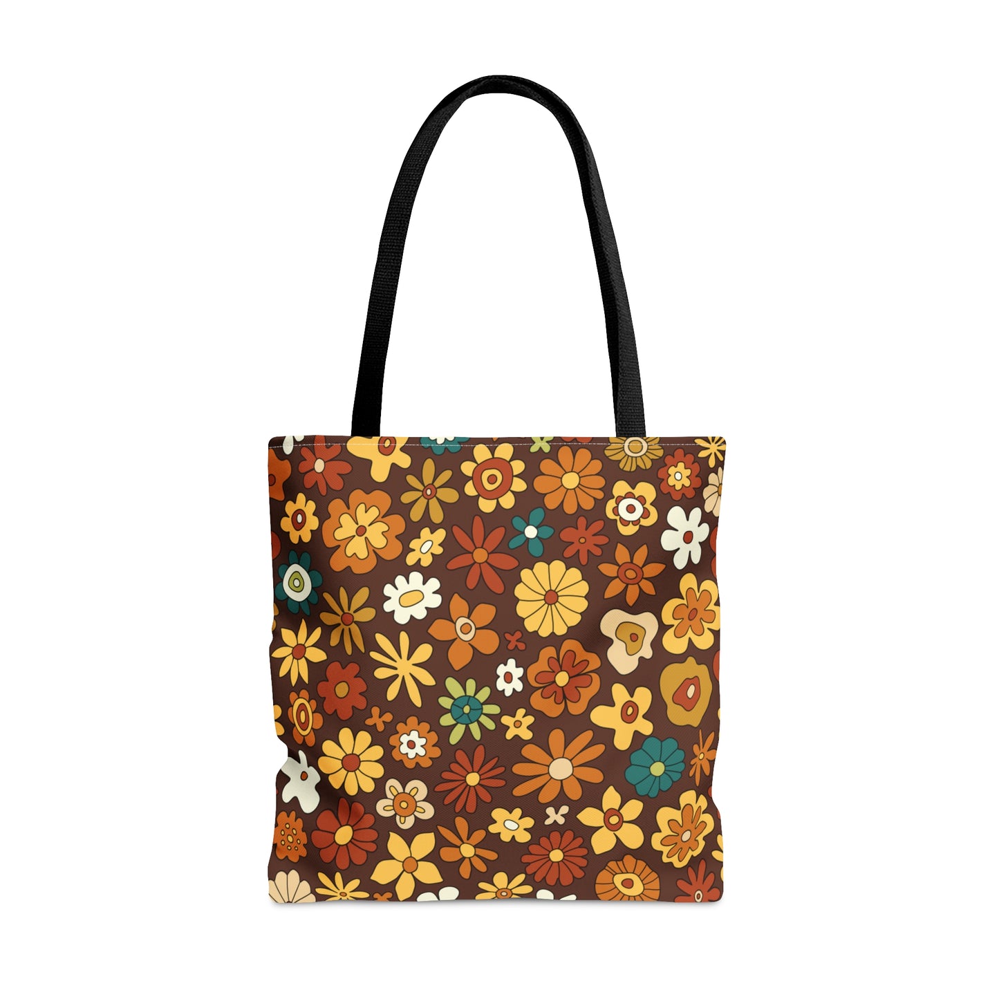 Retro 60s 70s Groovy Floral Mid Century Modern Brown Tote Bag