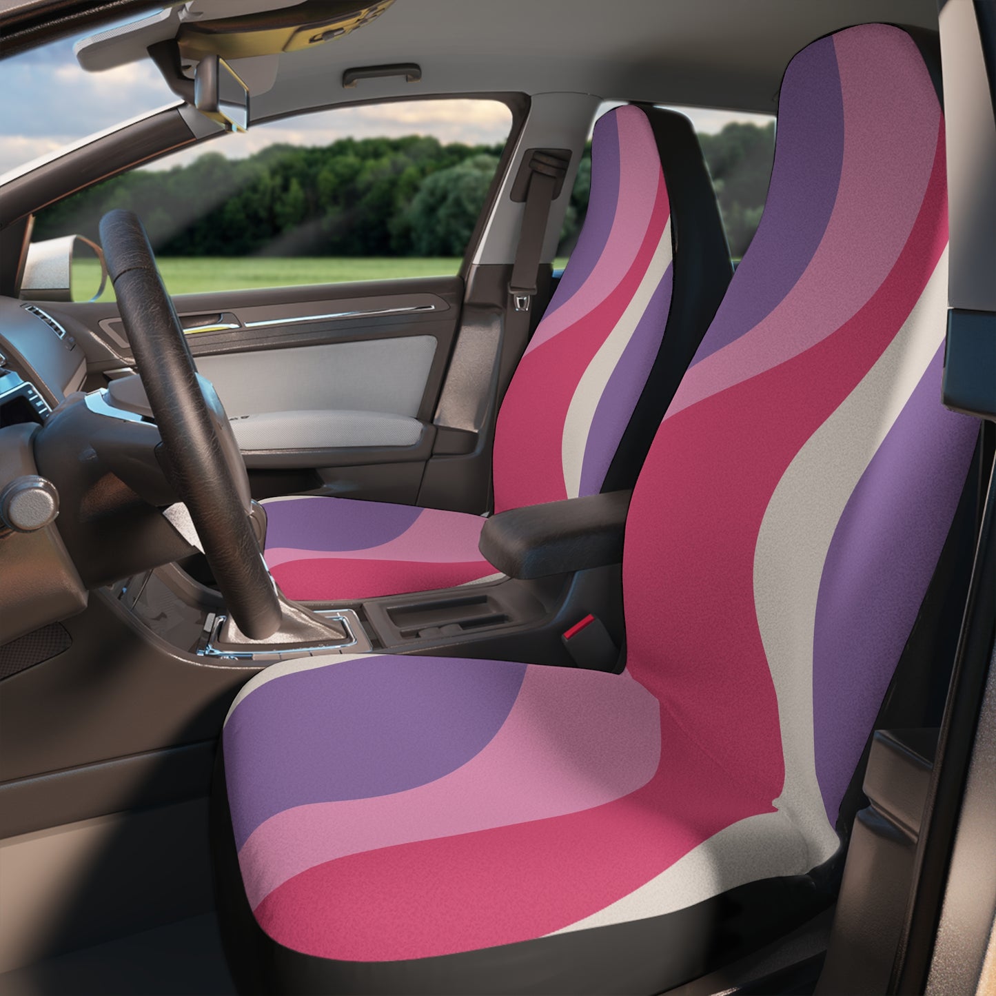 Groovy 60s Swirl Retro Mid Century Mod Pink & Purple Car Seat Covers