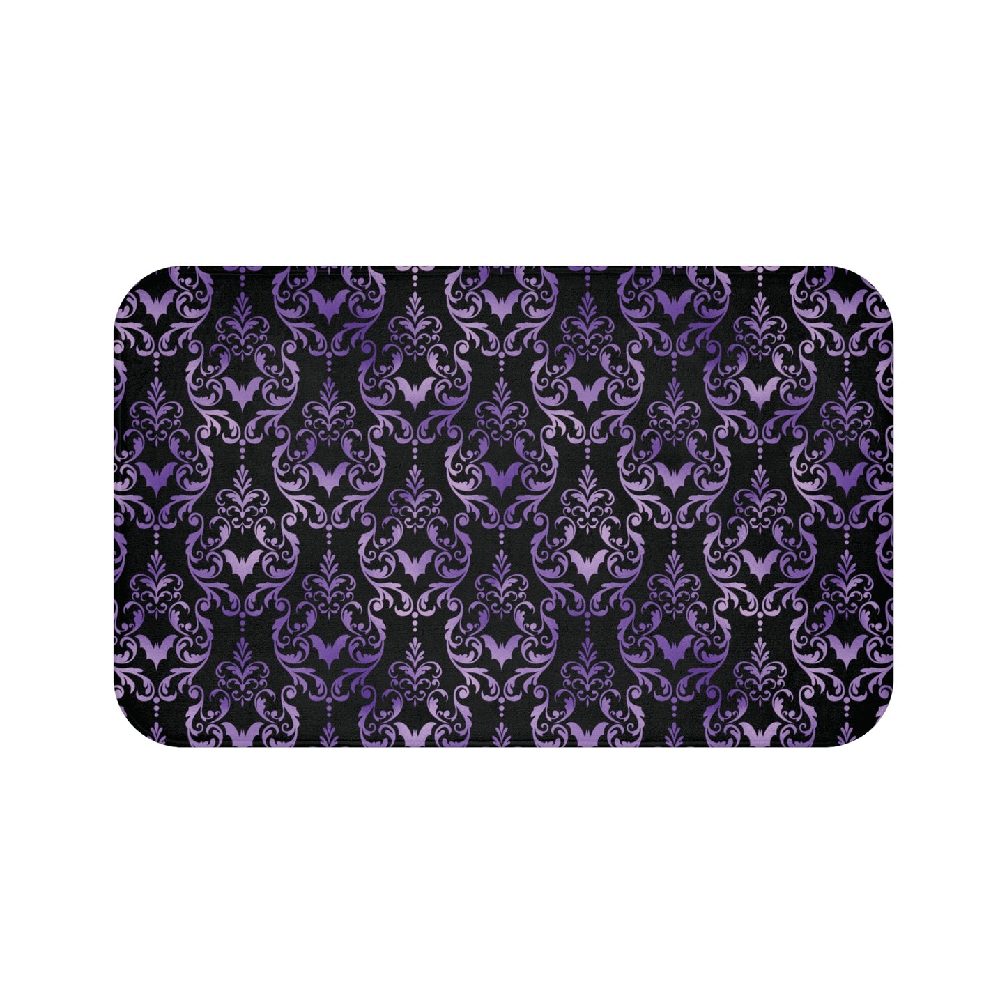 Dark Academia Damask Bat, Victorian Goth Inspired Purple & Black Glam Goth Bath Mat