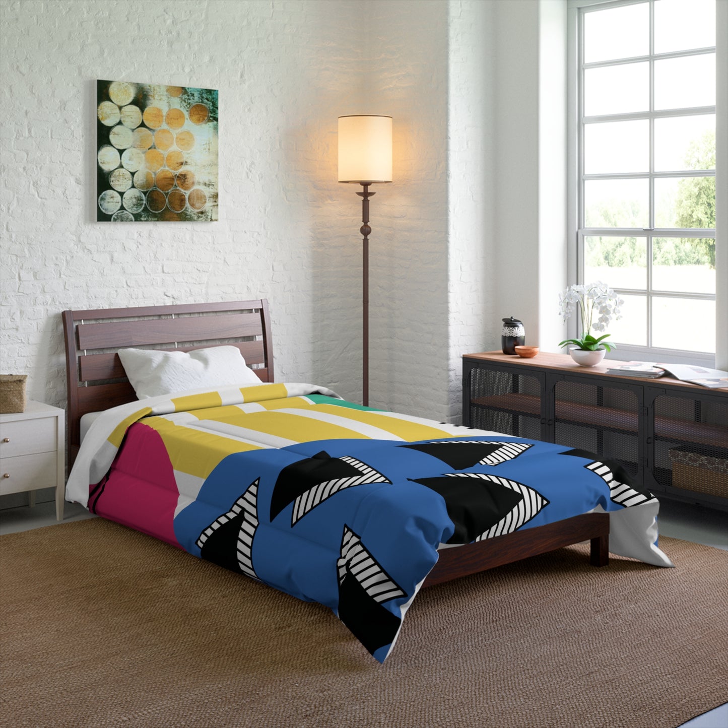 Retro 80's 90's Memphis Inspired Geometric, Throwback Aesthetic Multicolor Comforter