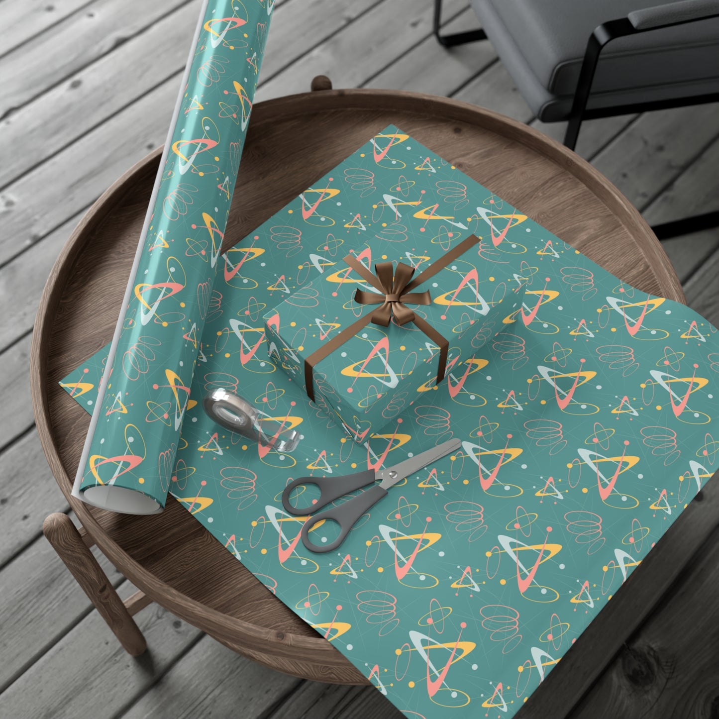 Retro 50's Atomic Boomerang Mid Century Mod Teal & Pink Eco-Friendly Gift Wrap