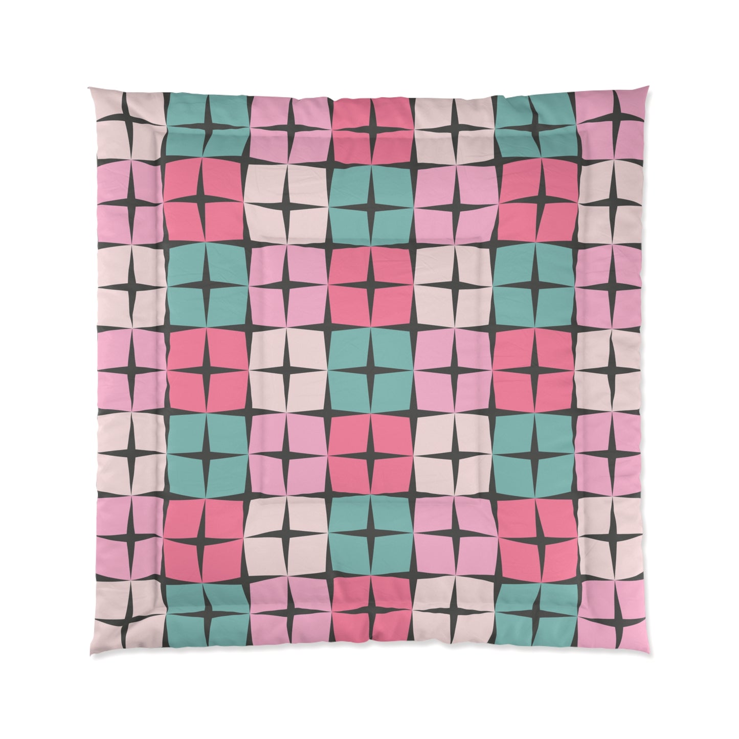 Palm Springs Bedding Retro Inspired 50s 60s Atomic Star Mid Century Mod Pink & Turquoise Blue Comforter