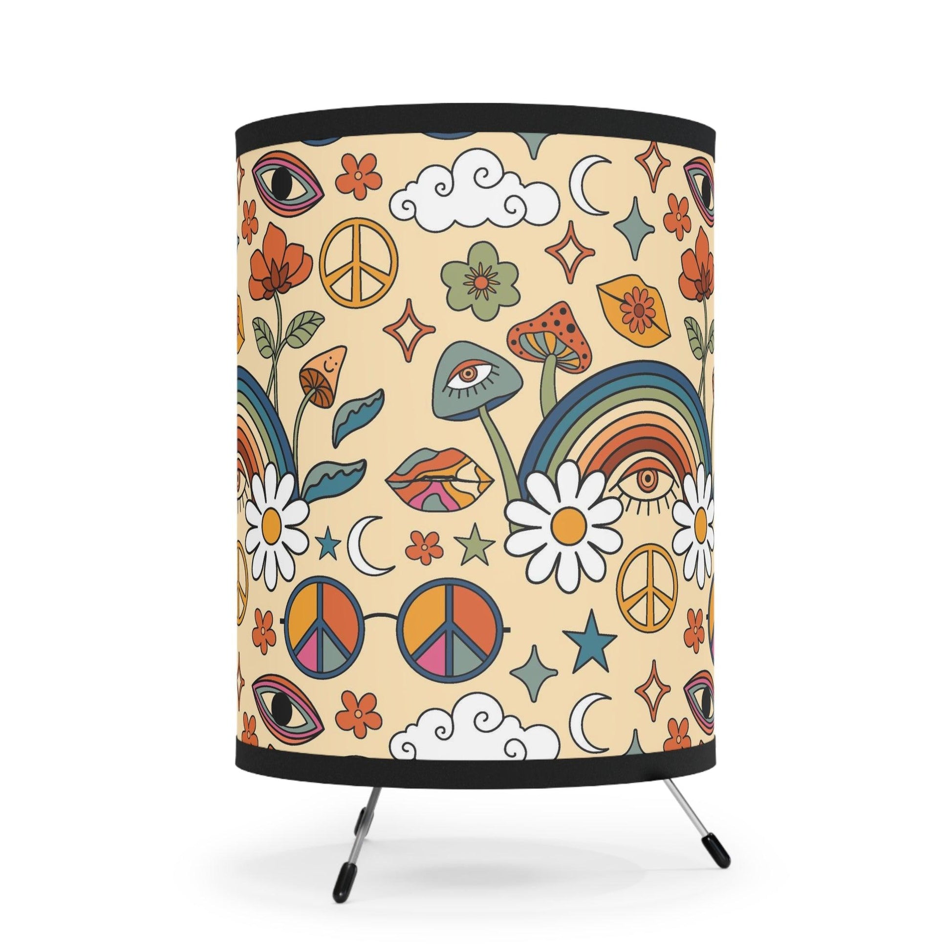 Boho Trippy Mushrooms Groovy Rainbow MCM Multicolor Accent Lamp | lovevisionkarma.com