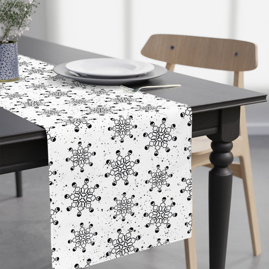 Goth Christmas Skull Snowflakes Creepmas White Holiday Table Runner